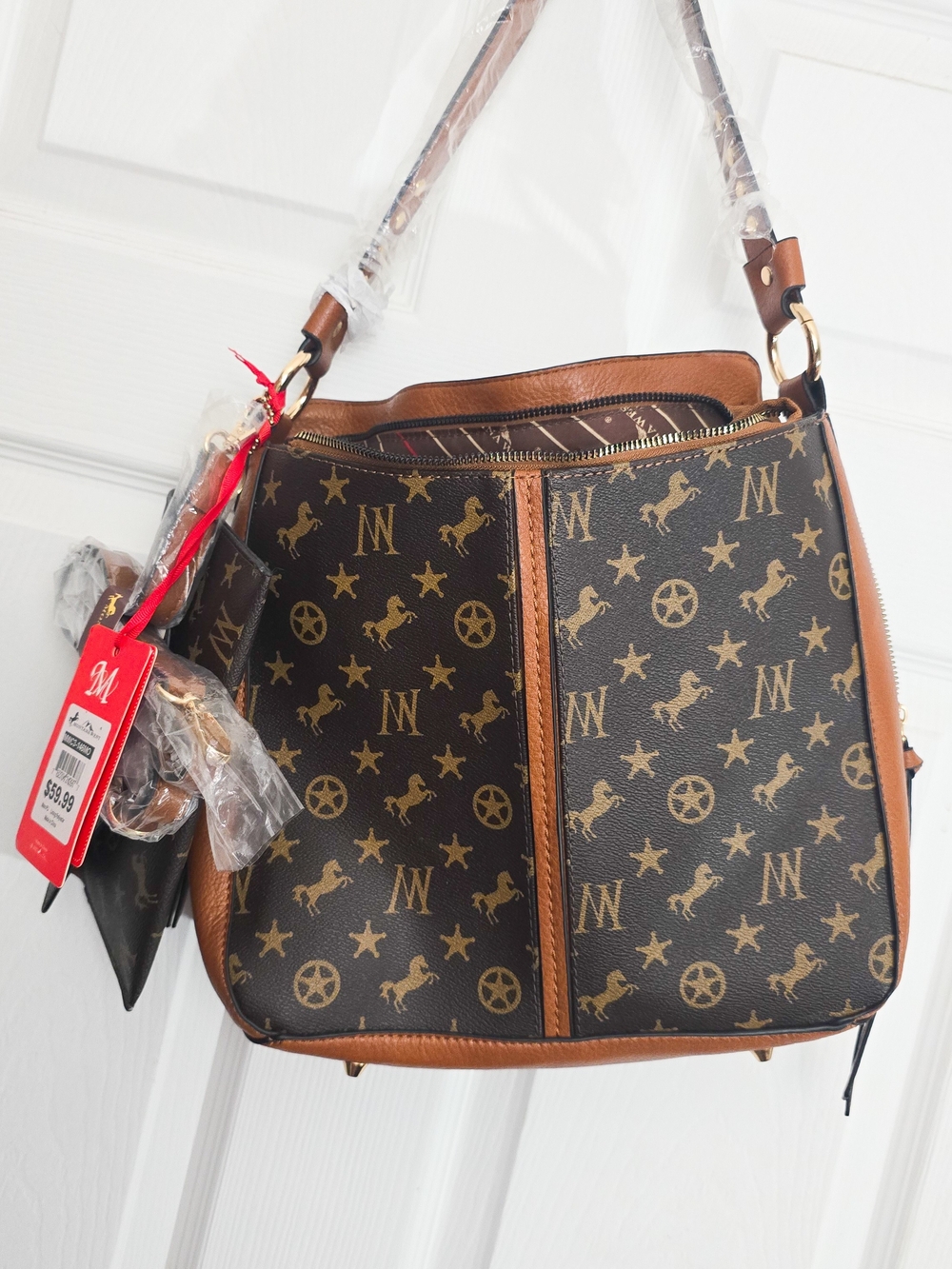 Montana West Brown and Tan Monogram Shoulder Bag